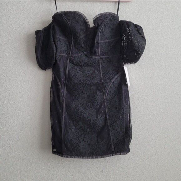 For Love And Lemons Azalea Lace Strapless Mini Dress M NWT Black Ruffle - Picture 2 of 7